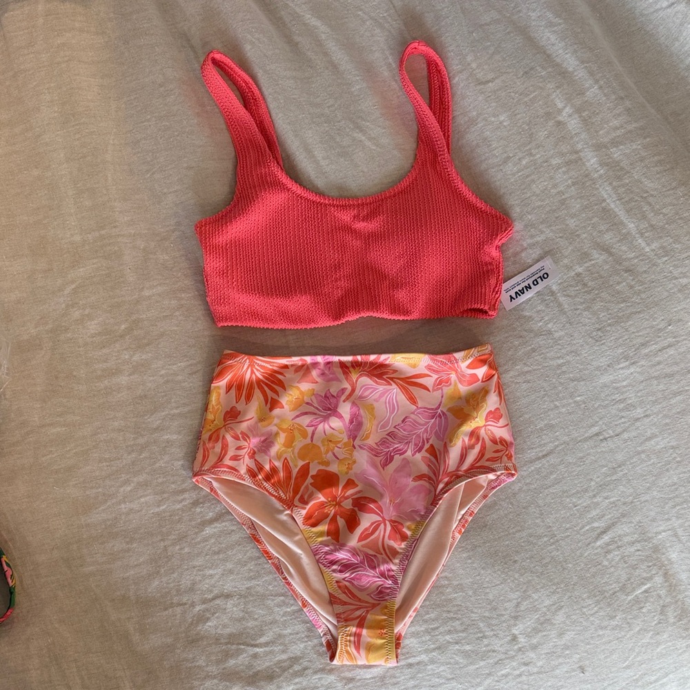 Old Navy Coral Top and Floral Bikini Bottom